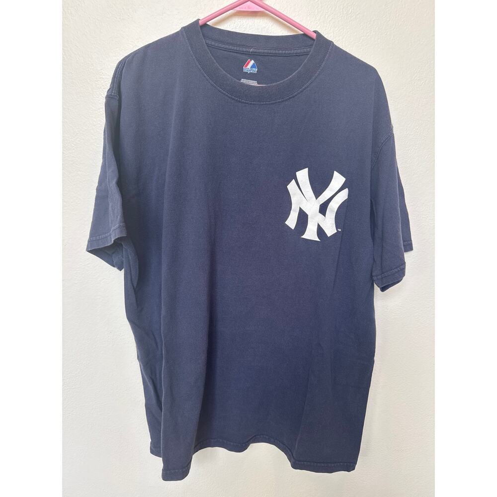 Majestic New York Yankees Mickey Mantle #7 Player Graphic T-Shirt Blue Men Large